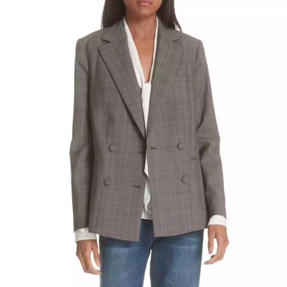Frame Plaid Double Breasted Wool Blazer Jacket Size 6 NWT